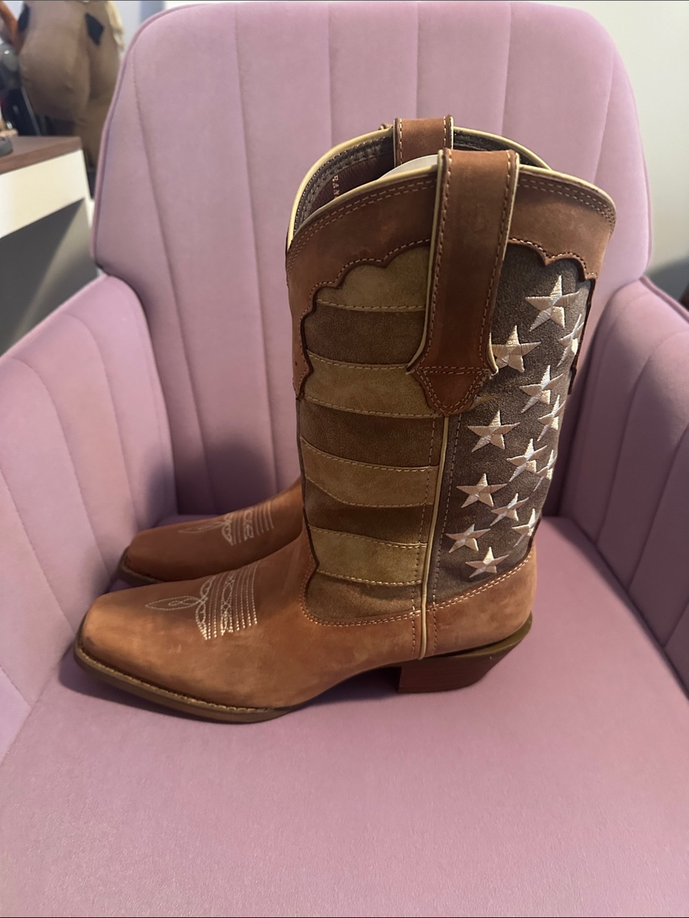 Women’s Brown Western American Flag Cowboy Boots